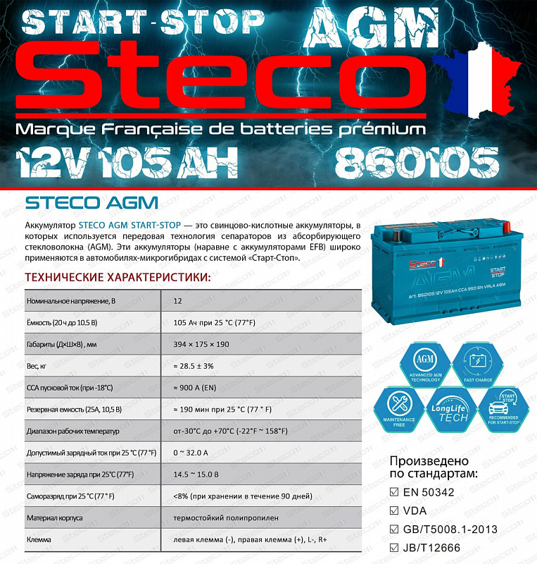 Steco AGM 105ah R+ (860105)