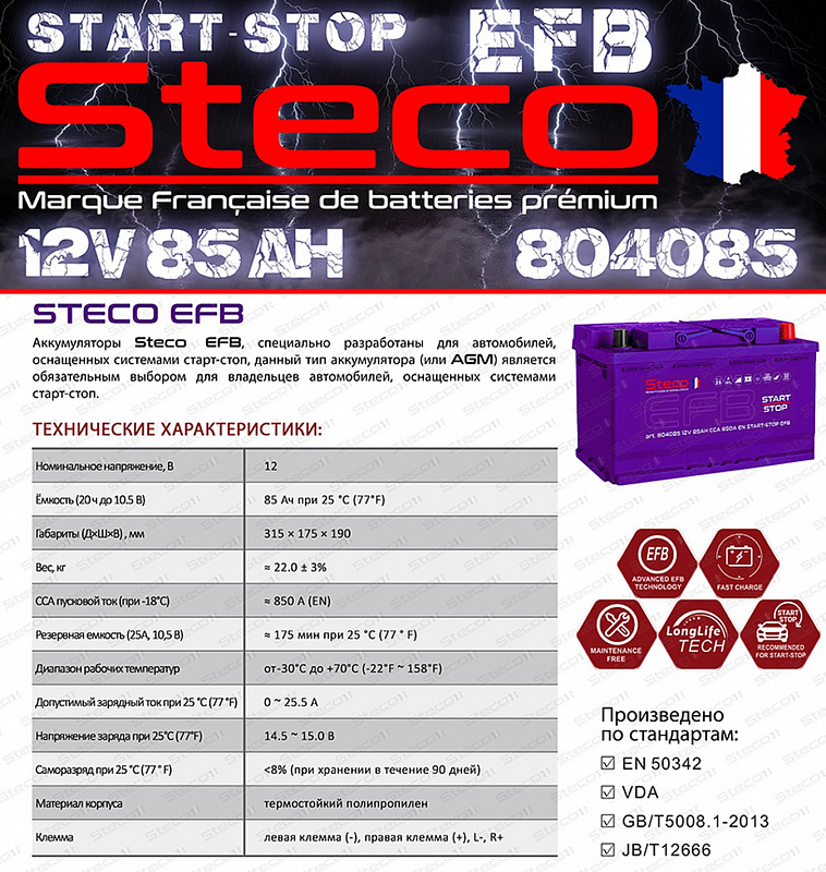 STECO EFB EURO 85R+ (804085)